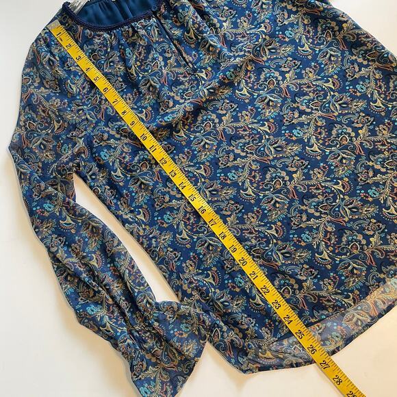 Daniel Rainn Blue Paisley Keyhole Blouse Womens Medium Long Sleeve Career Top - Picture 10 of 10